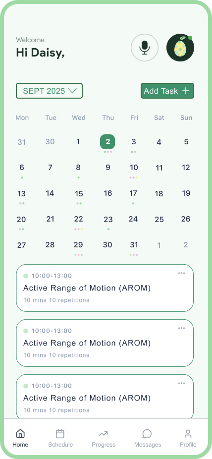 HatchWell recovery calendar screen